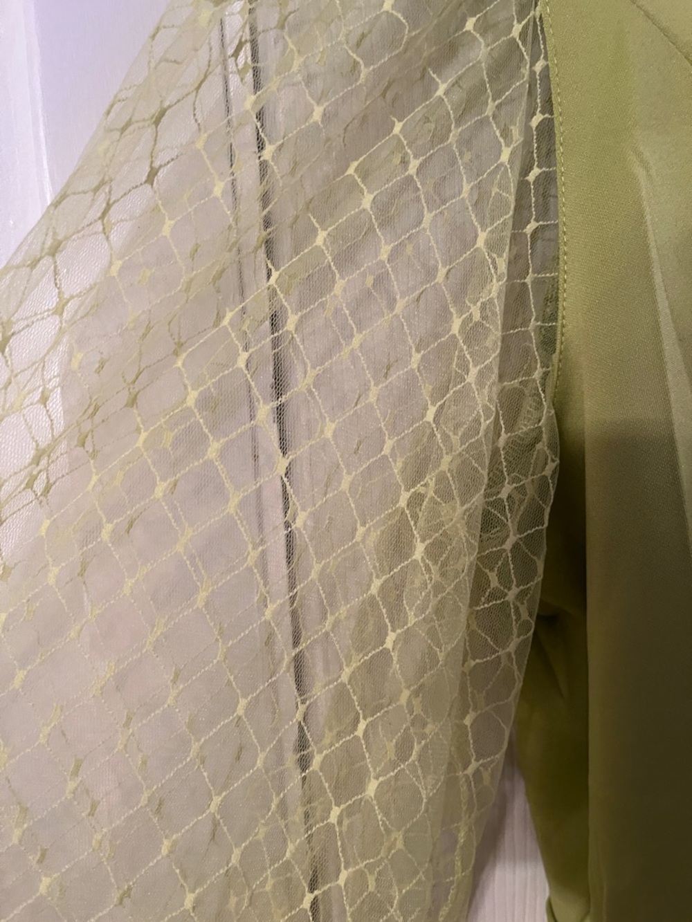 Ashley Stewart Lime Green Peplum Blouse with Mesh Sleeves - Picture 13 of 14